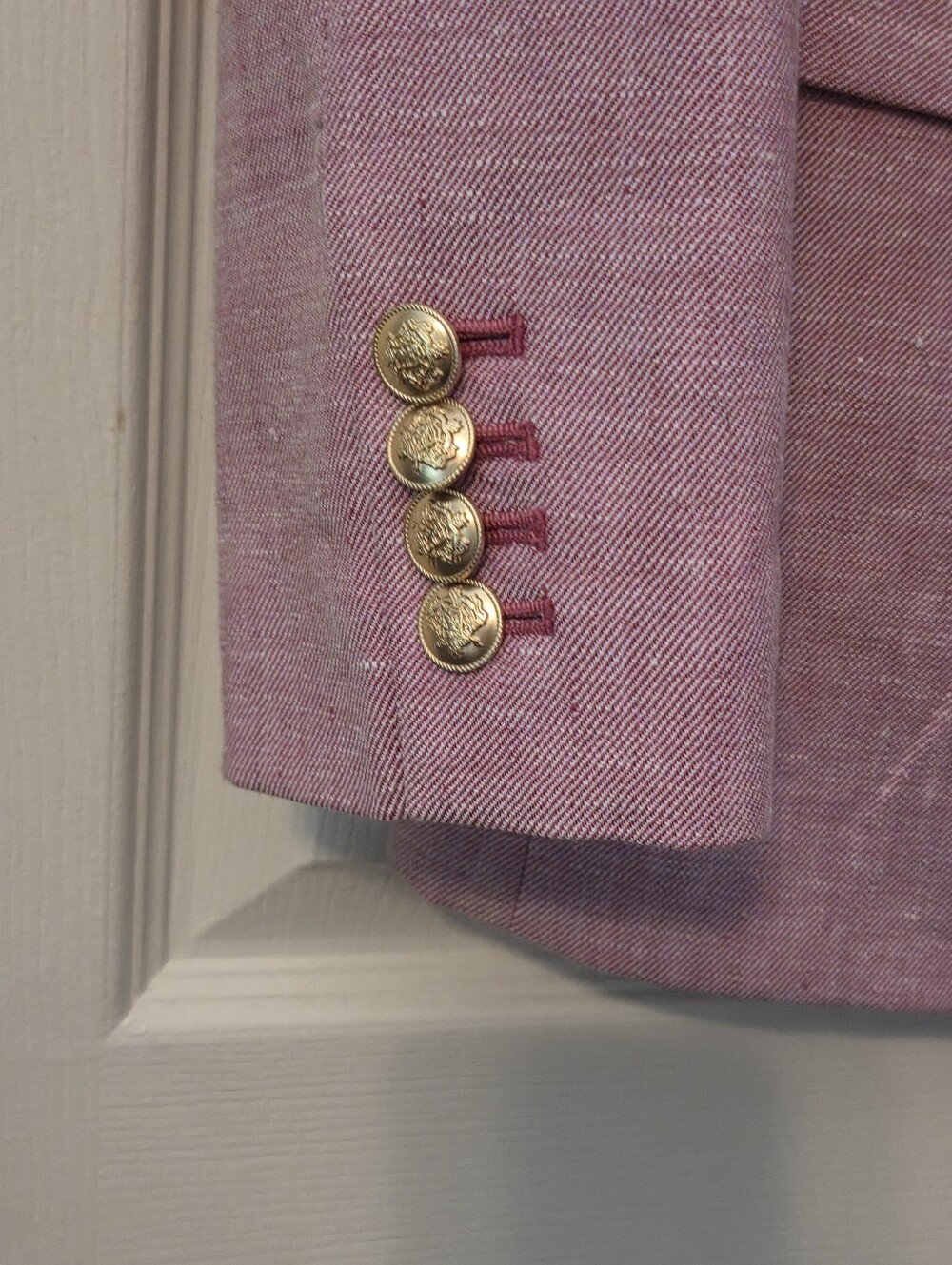 NWT J.CREW BRISTOL RASPBERRY-WHITE STRETCH LINEN DOUBLE BREASTED BLAZER - Picture 4 of 8
